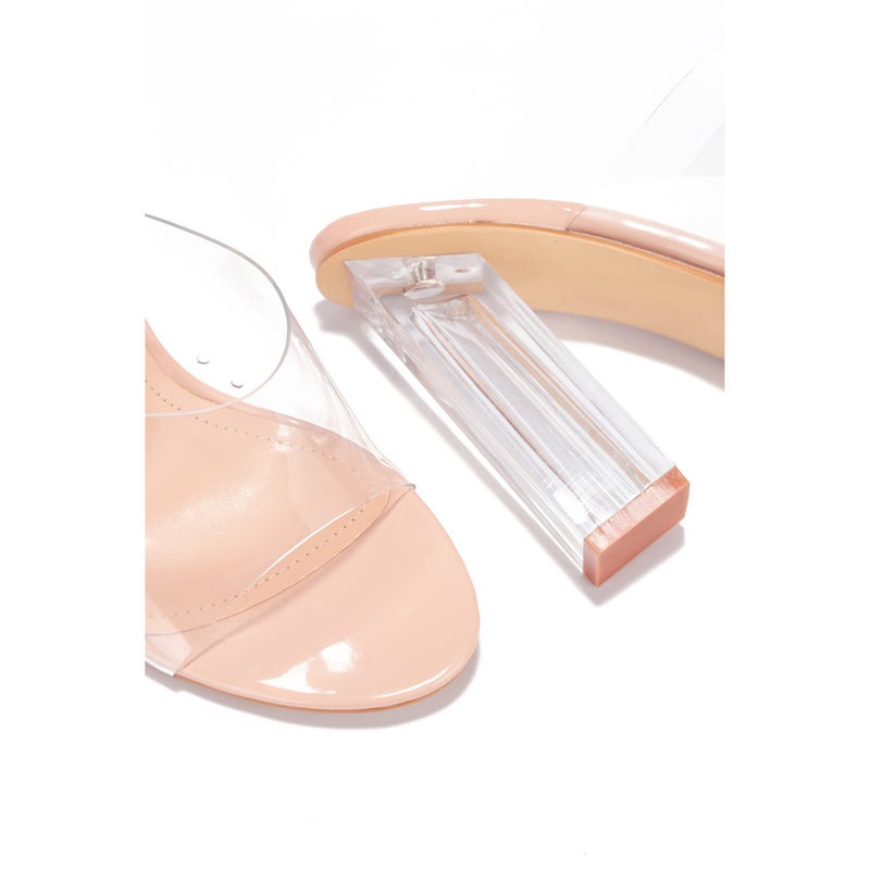 Cape Robbin Fusion Clear Chunky Block High Heels for Women, Transparent Booties for Women - Nude Size 10 - Image 4